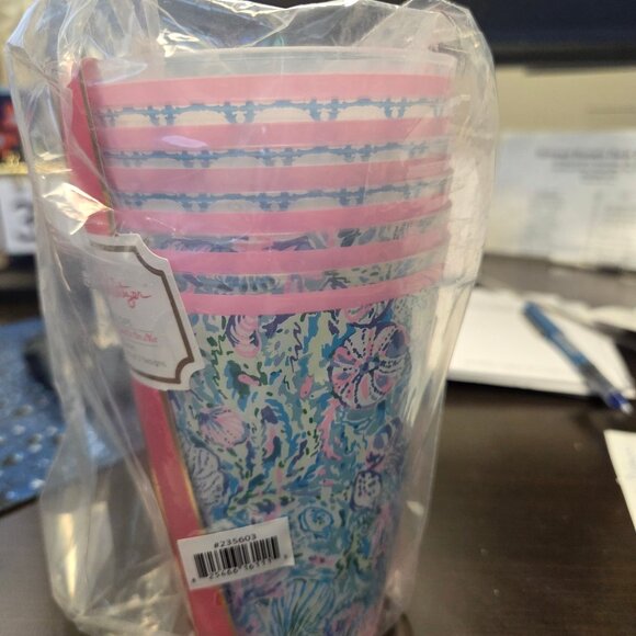 Lilly Pulitzer 6 Pool Cups-NWT-Featured in Soleil It On Me-2 Design-14oz-Plastic - Picture 3 of 8